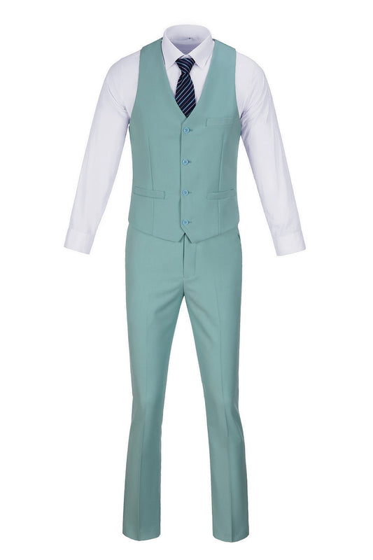 Mint Green Men's Suits 2 Pieces Vest+Pants Set V-Neck Slim Fit Casual Waistcoat Suit Yuanlu