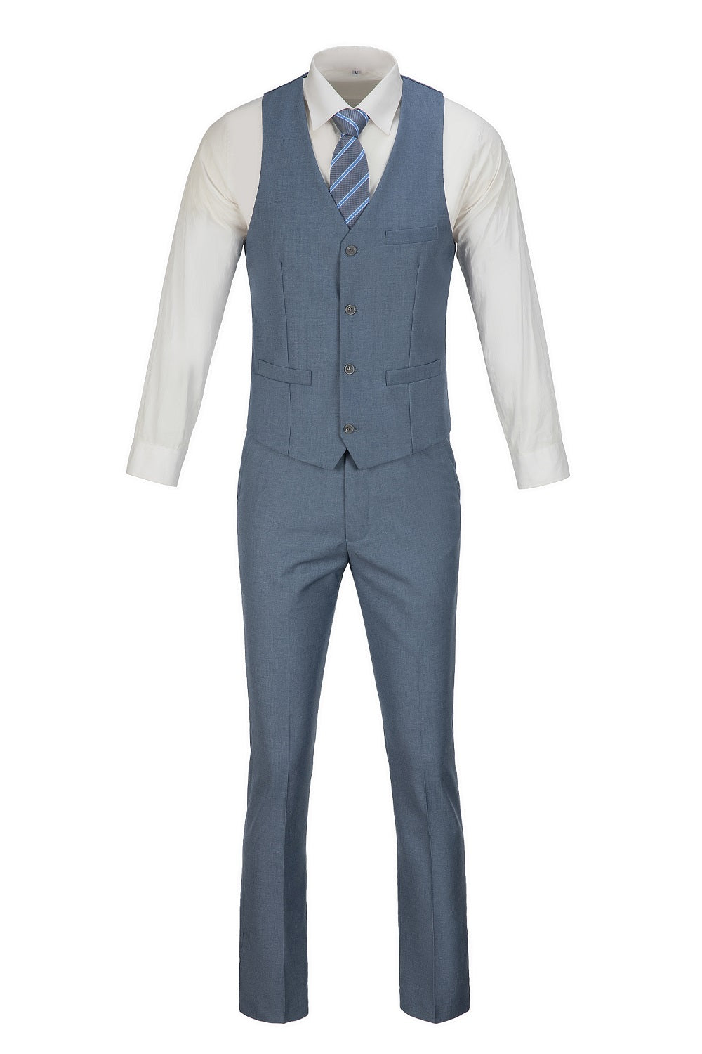 Denim Blue Men's Suits 2 Pieces Vest+Pants Set V-Neck Slim Fit Casual Waistcoat Suit Yuanlu