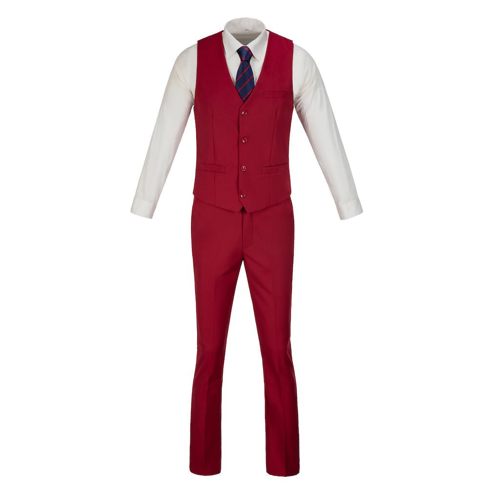 Red Two Button Wedding 3 Pieces Slim Fit Men Suits Yuanlu