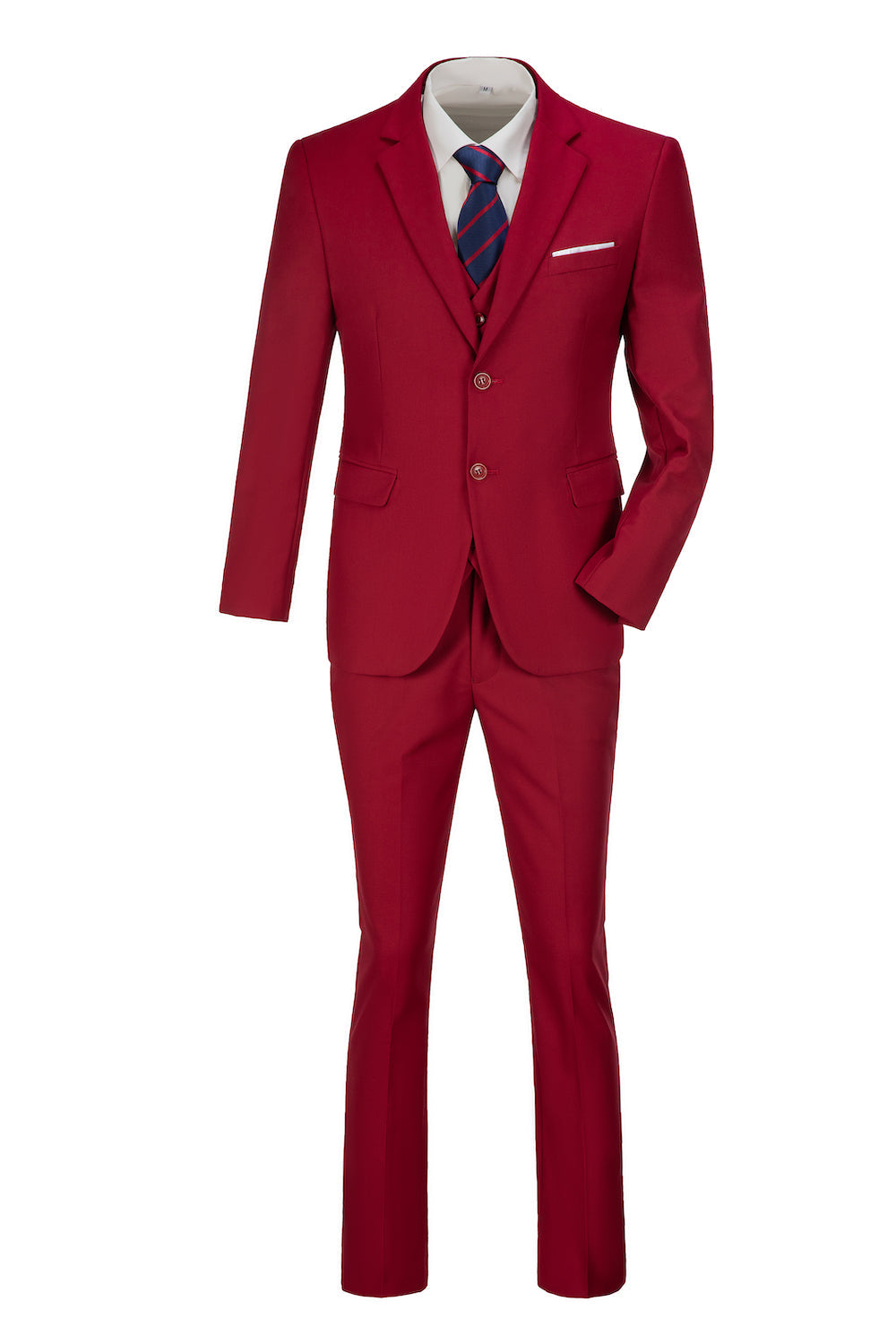 Red Two Button Wedding 3 Pieces Slim Fit Men Suits Yuanlu