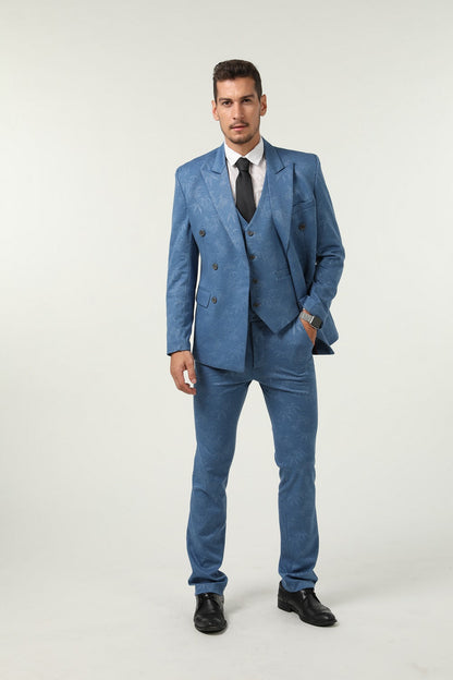 New Arrival Blue Unique Patterned Party Banquet 3 Piece Men Suits Yuanlu