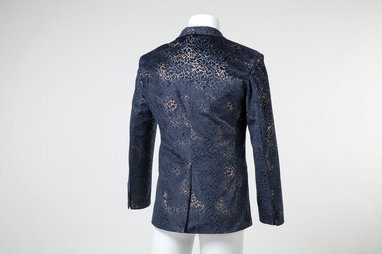 New Arrival Navy Velvet Unique Golden Patterned Party Banquet 3 Piece Men Suits Yuanlu