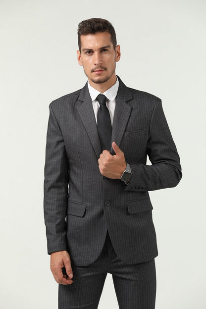 Grey Stripe Men's 3 Piece Set for Party, Wedding and Business Yuanlu