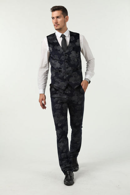 New Arrival Unique Party Banquet 3 Piece Navy Patterned Men Suits Yuanlu