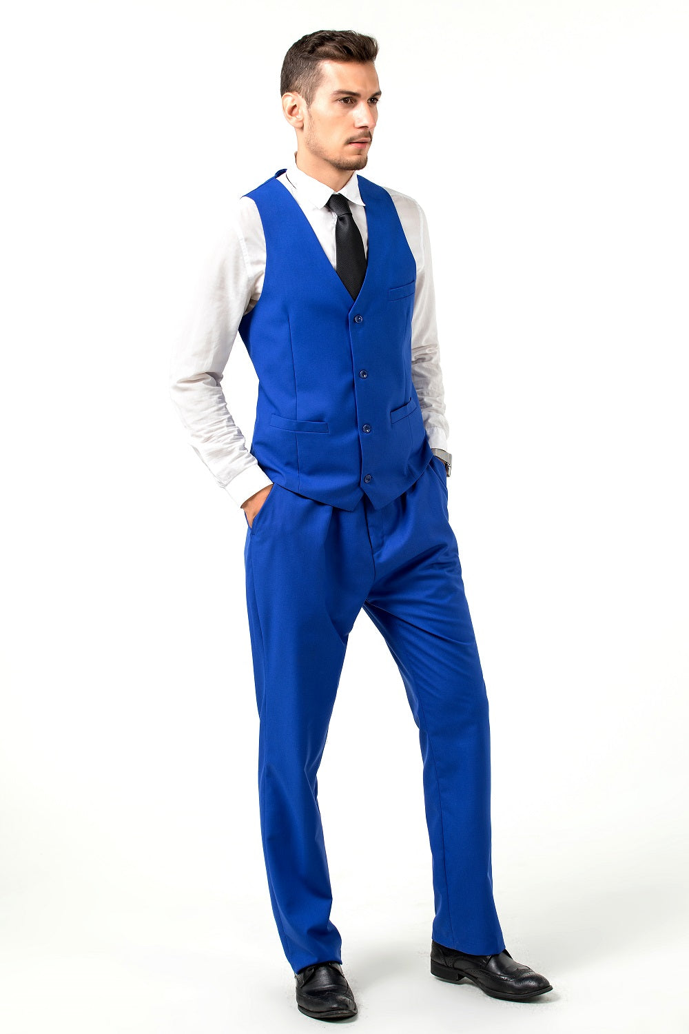 Royal Blue Men's Suits 2 Pieces Vest+Pants Set V-Neck Slim Fit Casual Waistcoat Suit Yuanlu