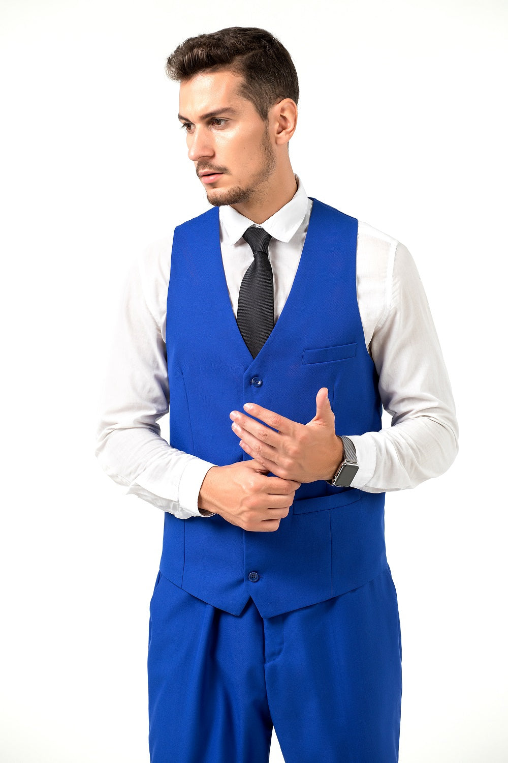 Royal Blue Men's Suits 2 Pieces Vest+Pants Set V-Neck Slim Fit Casual Waistcoat Suit Yuanlu