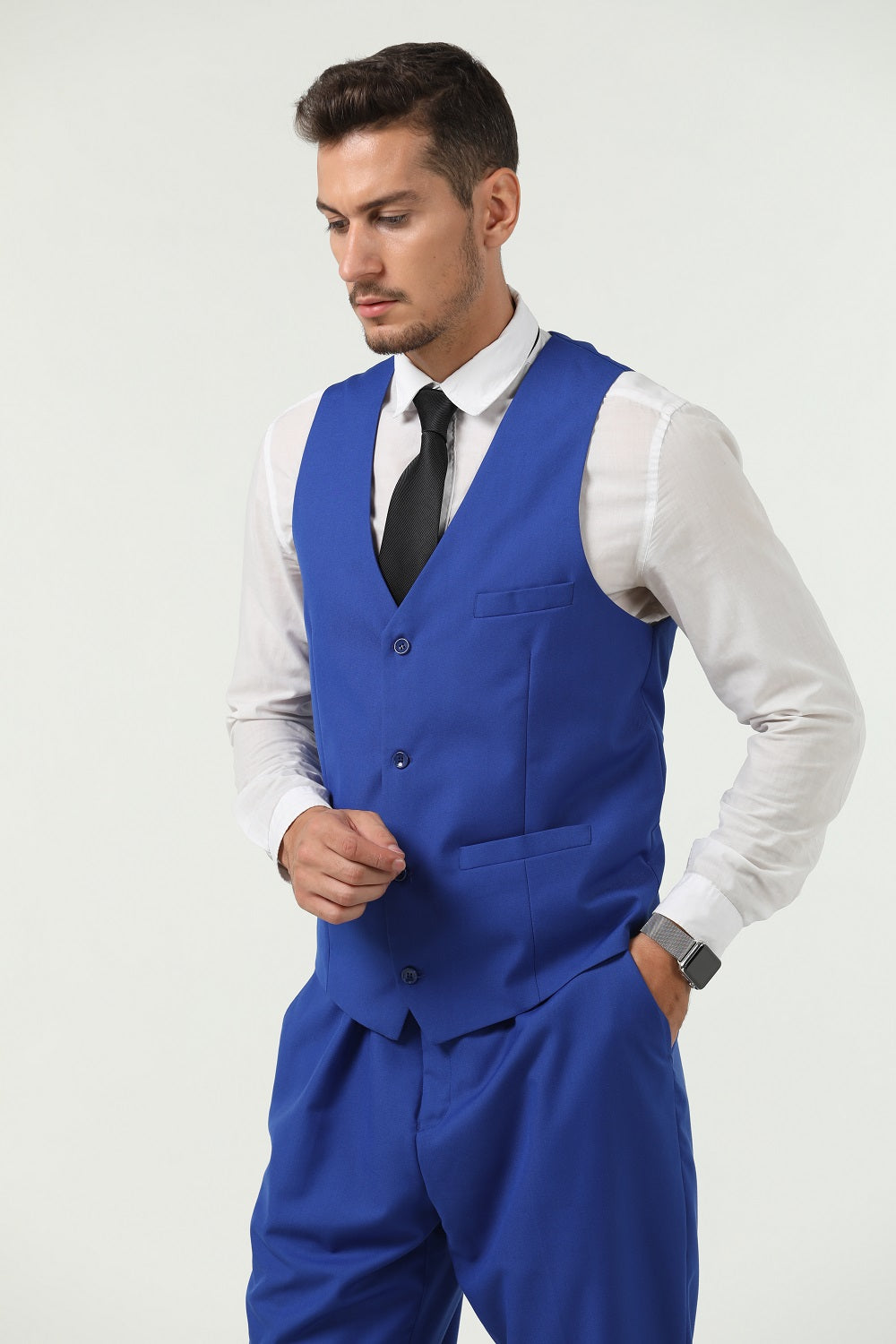 Royal Blue Men's Suits 2 Pieces Vest+Pants Set V-Neck Slim Fit Casual Waistcoat Suit Yuanlu