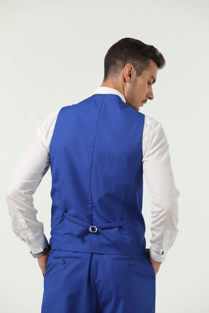 Royal Blue Men's Suits 2 Pieces Vest+Pants Set V-Neck Slim Fit Casual Waistcoat Suit Yuanlu