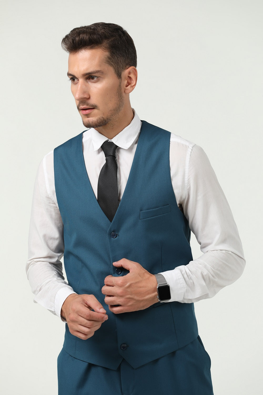 Lake Blue Men's Suits 2 Pieces Vest+Pants Set V-Neck Slim Fit Casual Waistcoat Suit Yuanlu