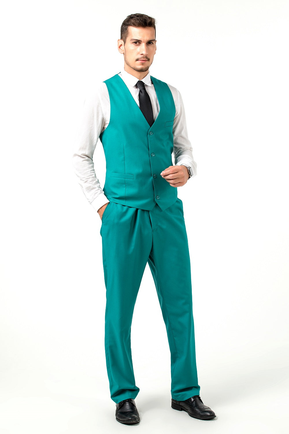 Green Men's Suits 2 Pieces Vest+Pants Set V-Neck Slim Fit Casual Waistcoat Suit Yuanlu