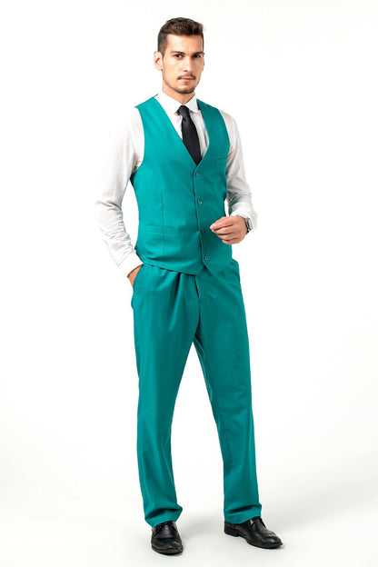 Green Men's Suits 2 Pieces Vest+Pants Set V-Neck Slim Fit Casual Waistcoat Suit Yuanlu