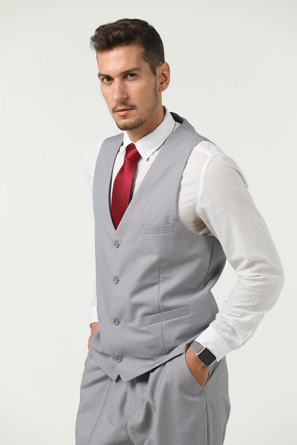 Grey Men's Suits 2 Pieces Vest+Pants Set V-Neck Slim Fit Casual Waistcoat Suit Yuanlu