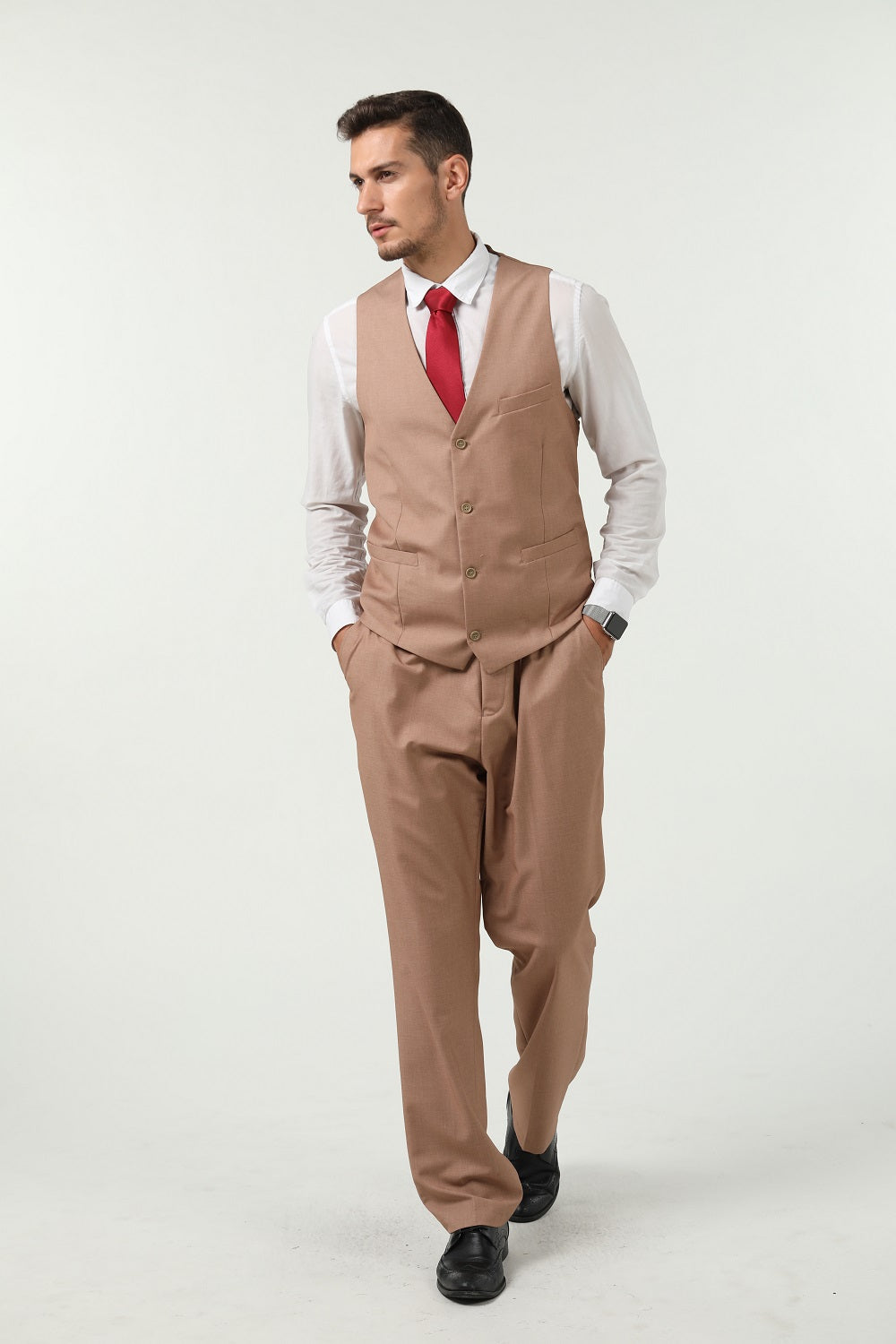 Khaki Two Button Wedding 3 Pieces Slim Fit Men Suits Yuanlu