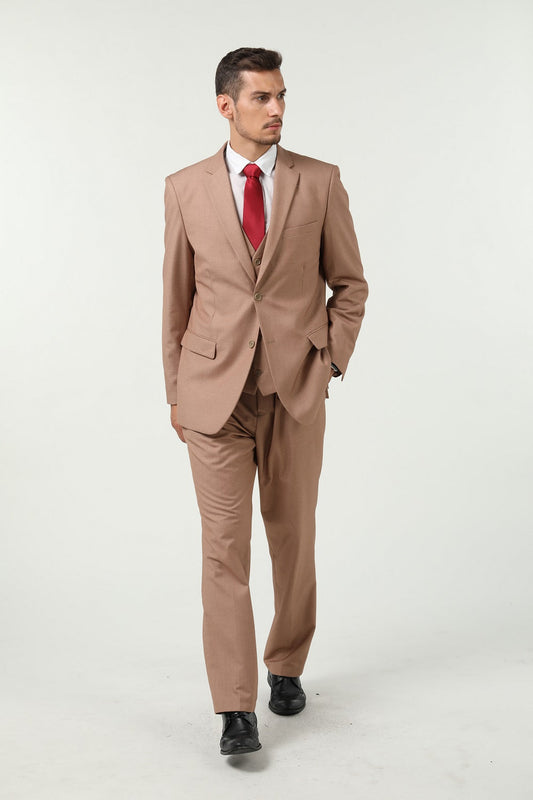 Khaki Two Button Wedding 3 Pieces Slim Fit Men Suits Yuanlu