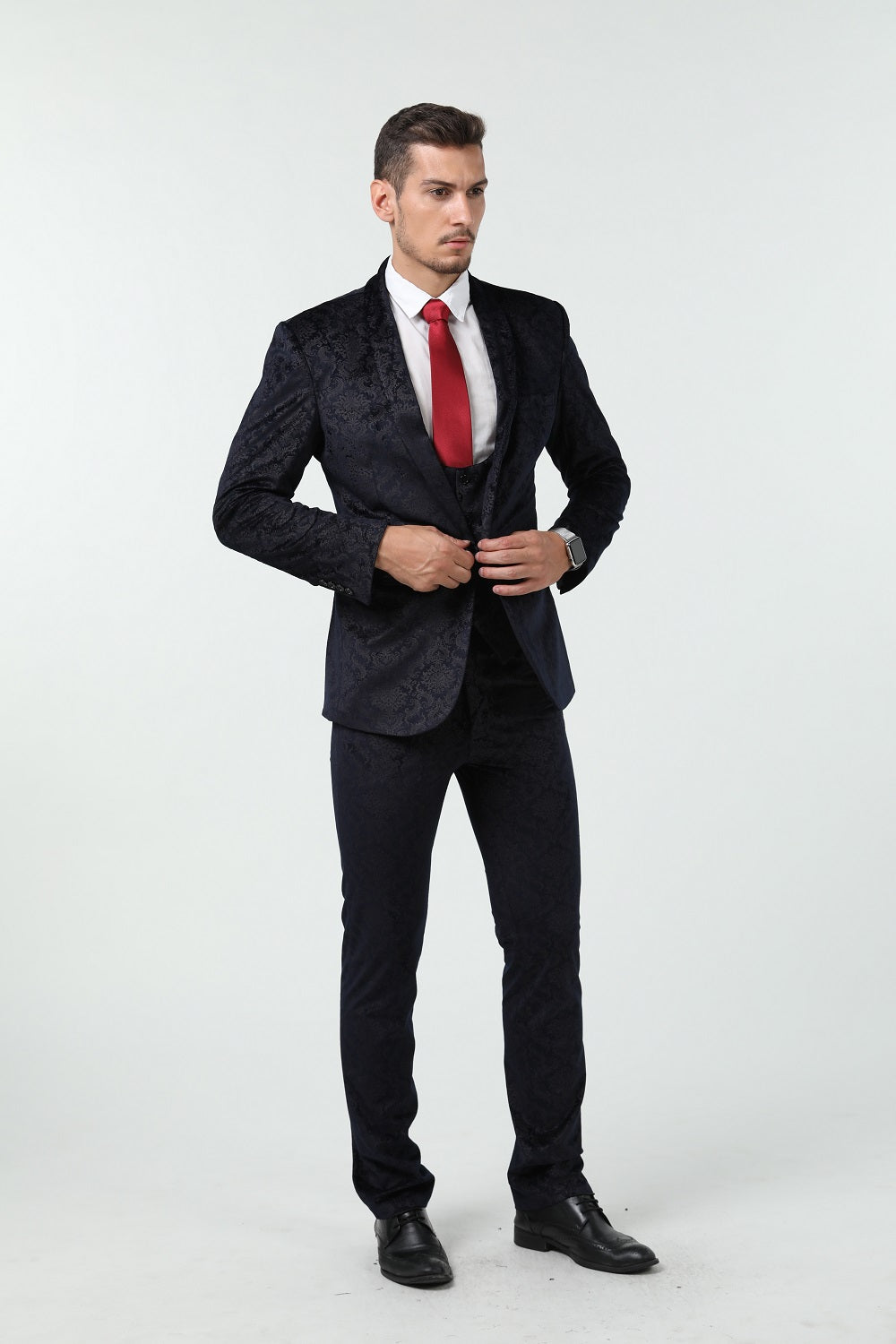 New Arrival Unique Party Banquet 3 Piece Navy Patterned Men Suits Yuanlu