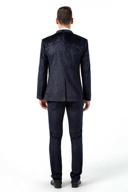 New Arrival Unique Party Banquet 3 Piece Navy Patterned Men Suits Yuanlu