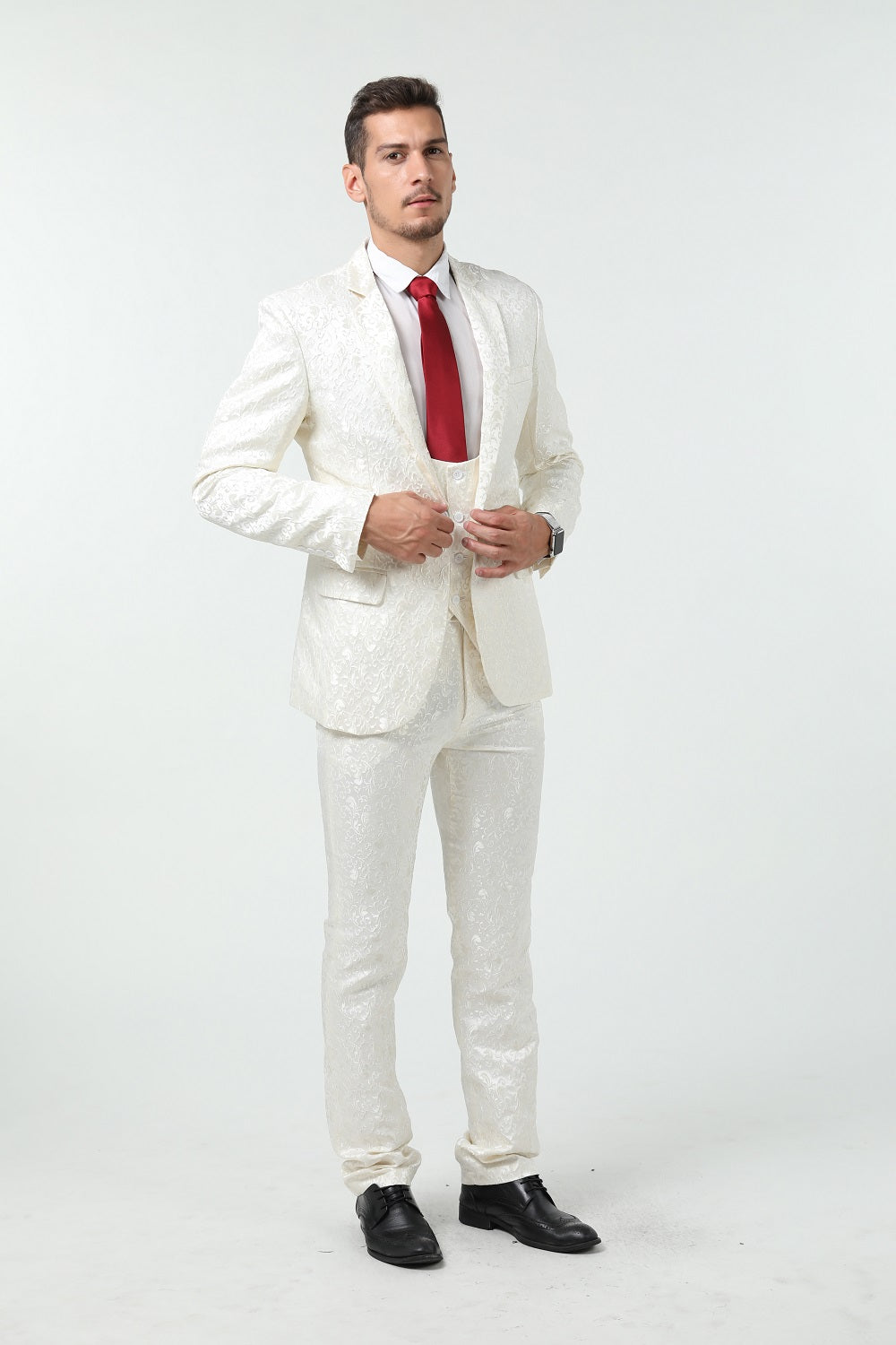 New Arrival Unique Party Banquet 3 Piece White Patterned Men Suits Yuanlu