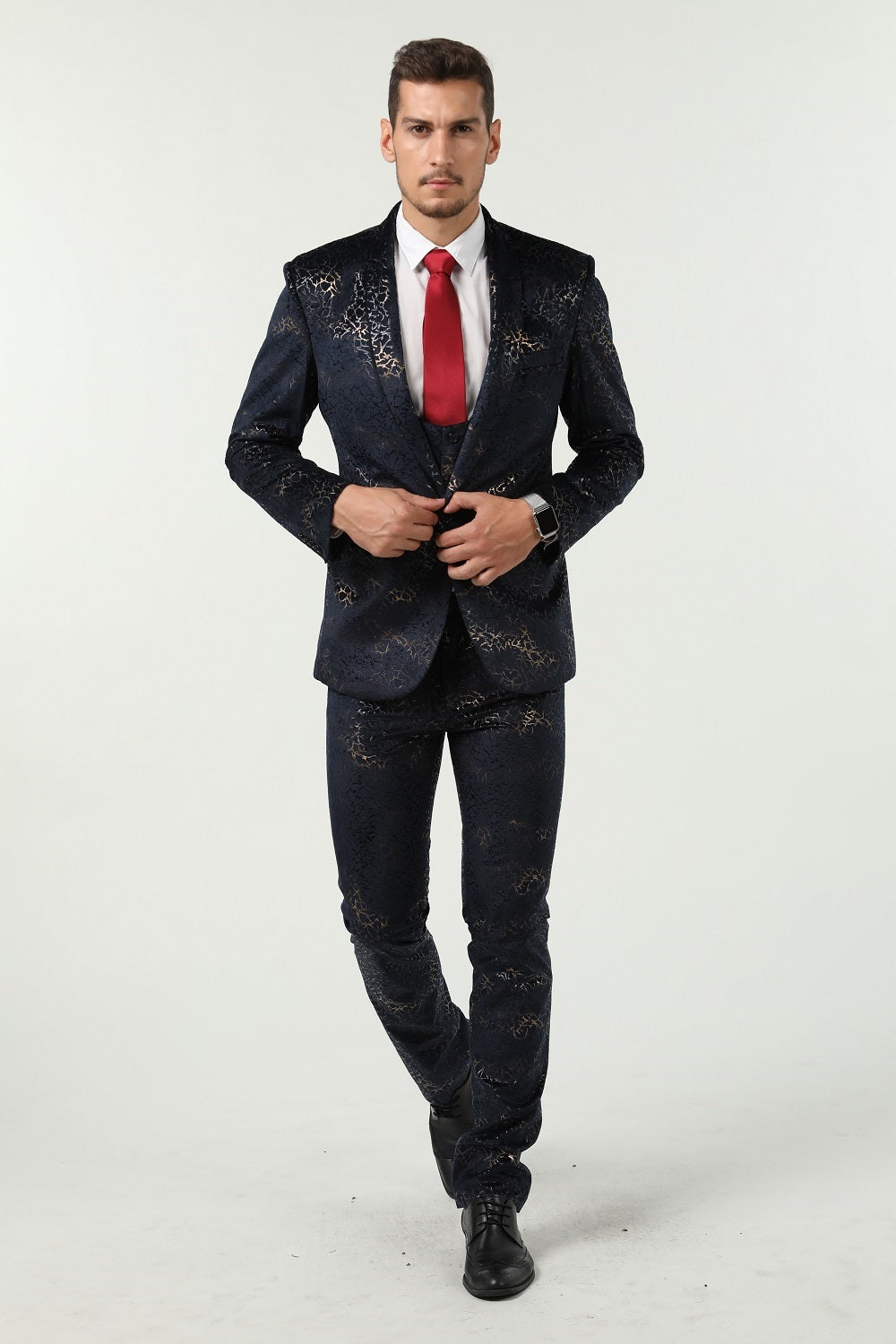 New Arrival Navy Unique Patterned Party Banquet 3 Piece Men Suits Yuanlu