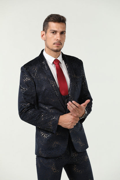 New Arrival Navy Unique Patterned Party Banquet 3 Piece Men Suits Yuanlu