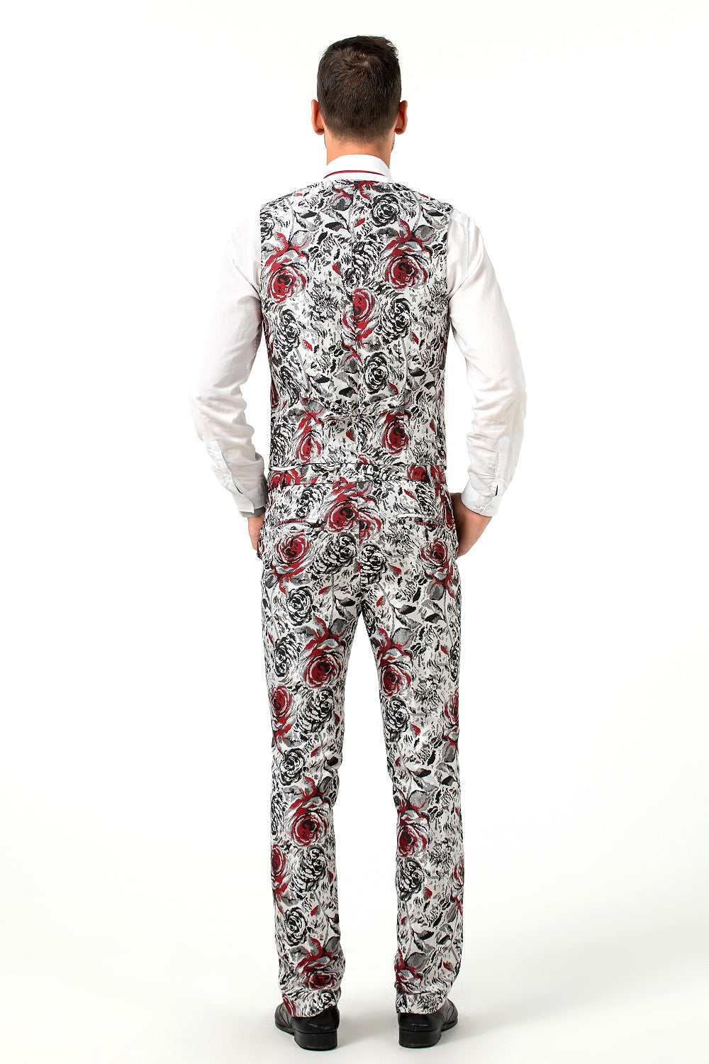 New Arrival White Unique Red Patterned Party Banquet 3 Piece Men Suits Yuanlu