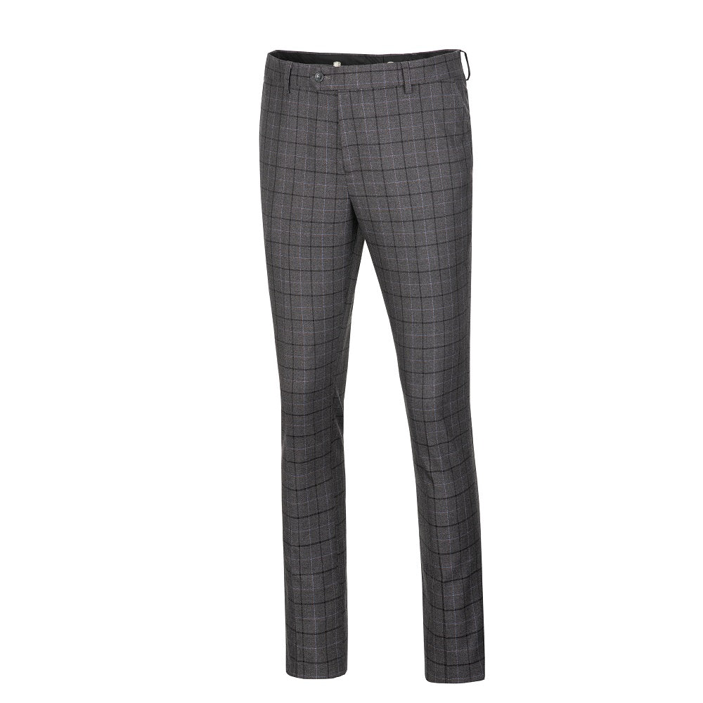 Grey Plaid Men's 3 Piece Set for Party, Wedding and Business Yuanlu