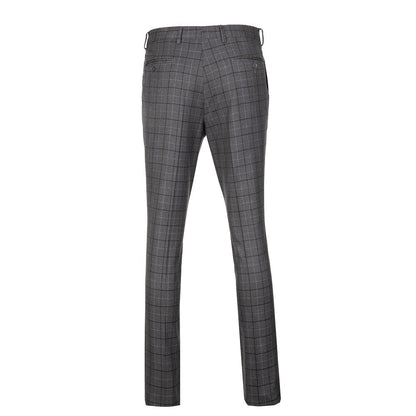 Grey Plaid Men's Pants for Party, Wedding and Business Yuanlu