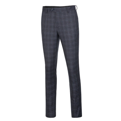 Dark Grey Plaid Men's Pants for Party, Wedding and Business Yuanlu