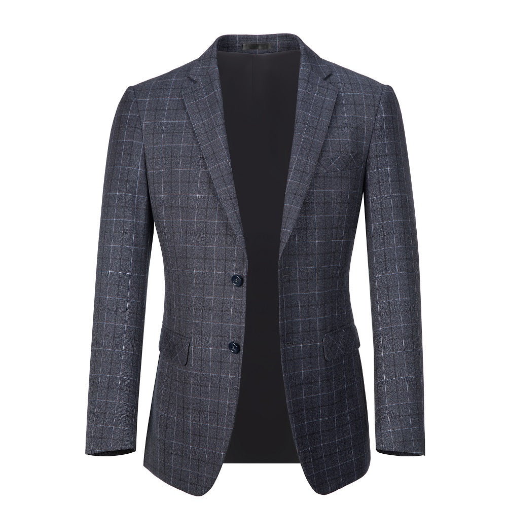 Dark Grey Plaid Men's Blazer for Party, Wedding and Business Yuanlu