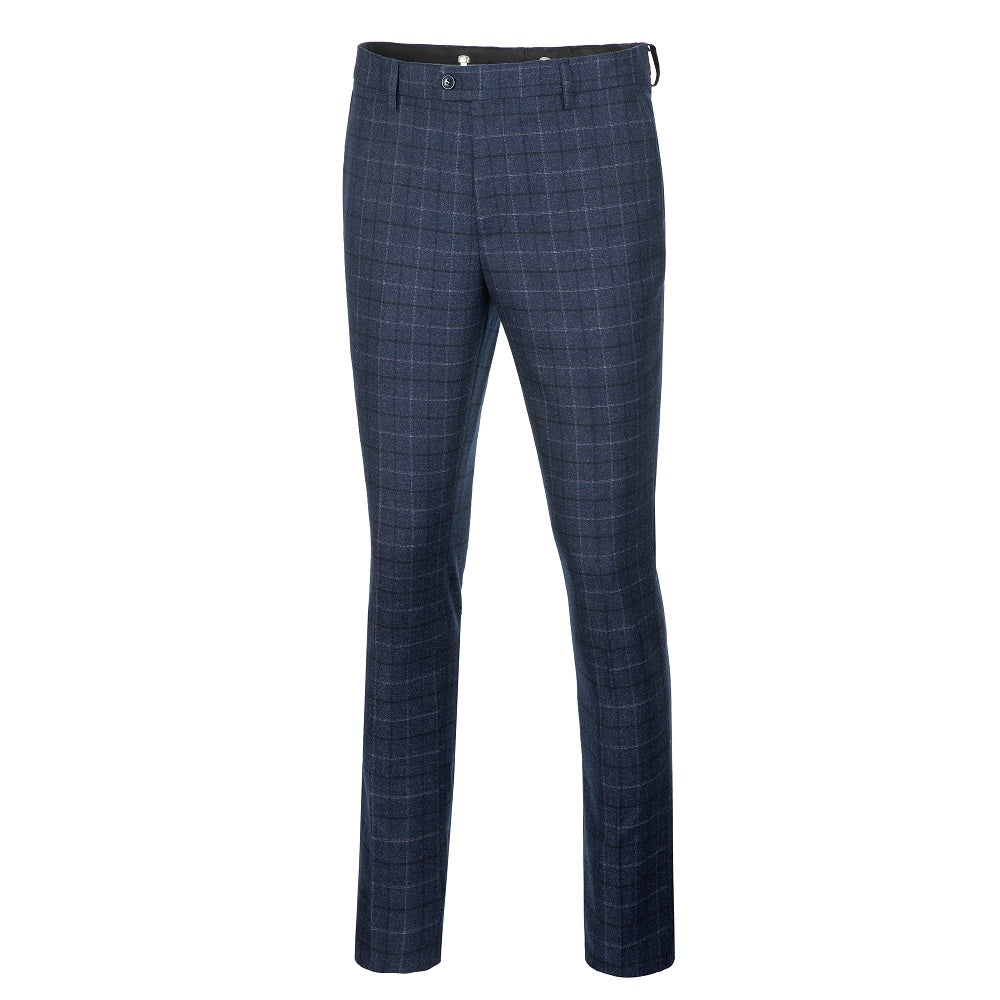 Navy Plaid Men's Pants for Party, Wedding and Business Yuanlu