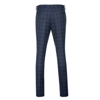 Navy Plaid Men's Pants for Party, Wedding and Business Yuanlu