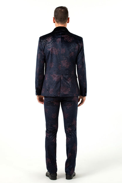 New Arrival Navy Velvet Unique Patterned Party Banquet 3 Piece Men Suits Yuanlu