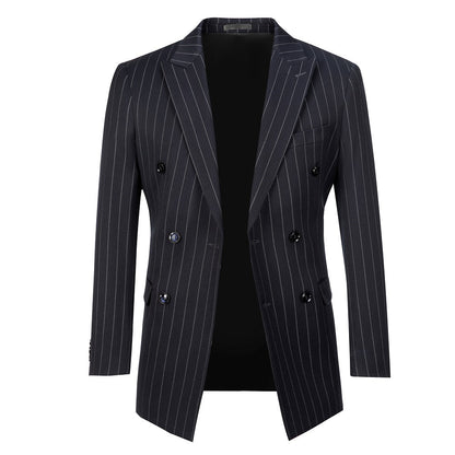 Navy Stripe Men's 3 Piece Set Double Breasted Blazer Vest Pants for Party, Wedding and Business Yuanlu