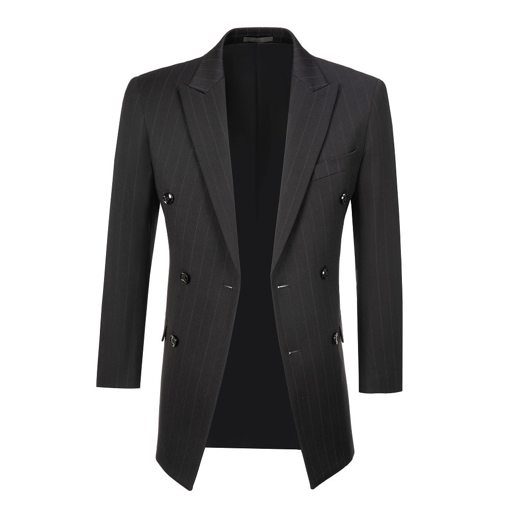 Black Stripe Men's Double Breasted Blazer for Party, Wedding and Business Yuanlu