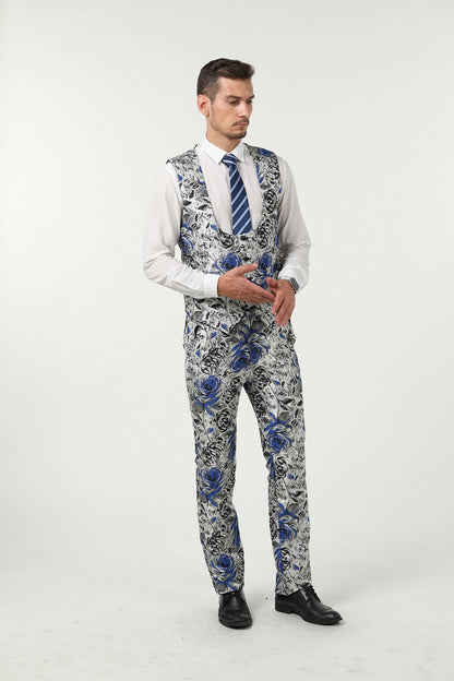 New Arrival White Unique Blue Patterned Party Banquet 3 Piece Men Suits Yuanlu