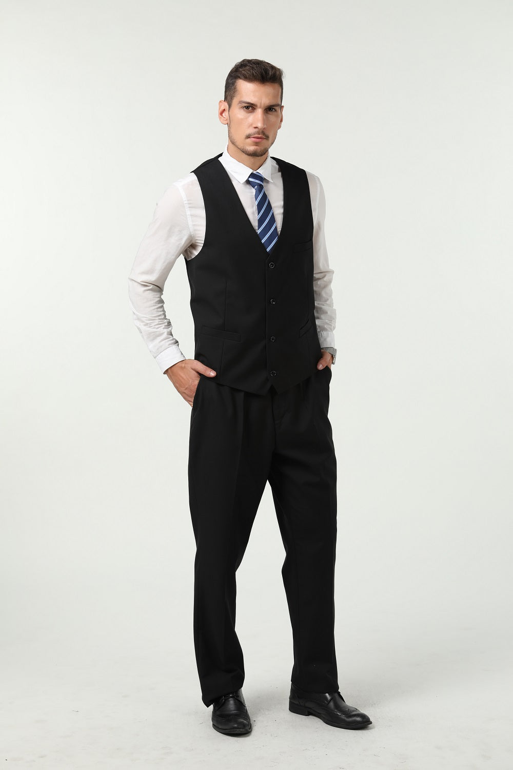 Black Men's Suits 2 Pieces Vest+Pants Set V-Neck Slim Fit Casual Waistcoat Suit Yuanlu