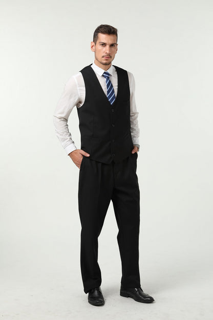 Black Men's Suits 2 Pieces Vest+Pants Set V-Neck Slim Fit Casual Waistcoat Suit Yuanlu