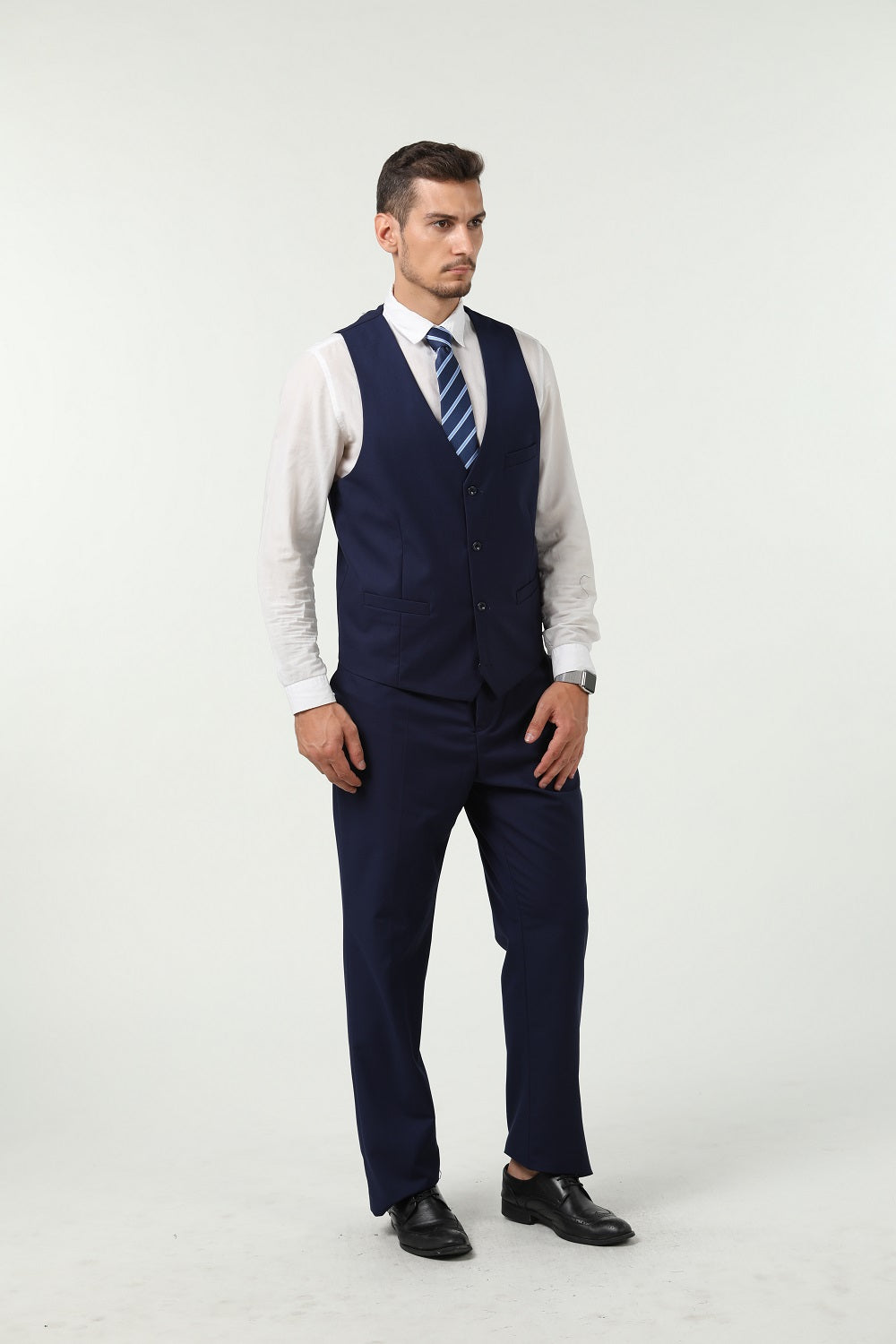 Navy Men's Suits 2 Pieces Vest+Pants Set V-Neck Slim Fit Casual Waistcoat Suit Yuanlu