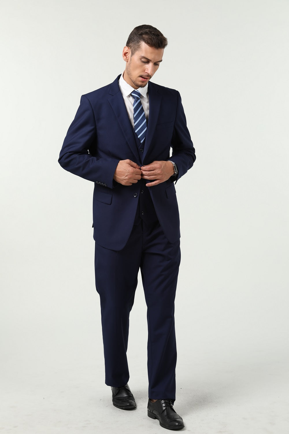 Navy Two Button Wedding 3 Pieces Slim Fit Men Suits Yuanlu