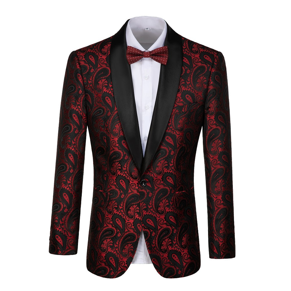 Burgundy Unique Patterned Men's Blazer for Party, Wedding and Business Yuanlu