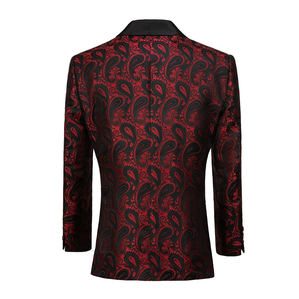 Burgundy Unique Patterned Men's Blazer for Party, Wedding and Business Yuanlu