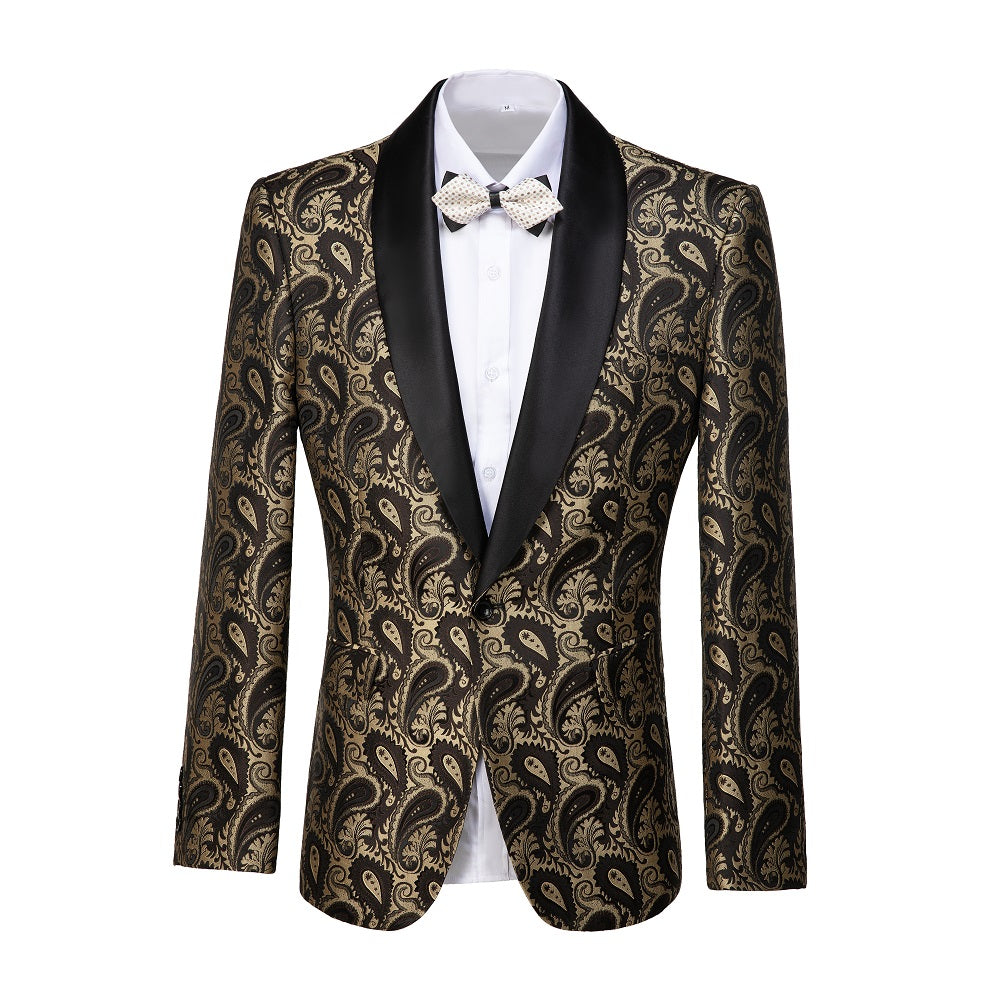 Golden Unique Patterned Men's Blazer for Party, Wedding and Business Yuanlu