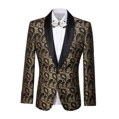 Golden Unique Patterned Men's Blazer for Party, Wedding and Business Yuanlu