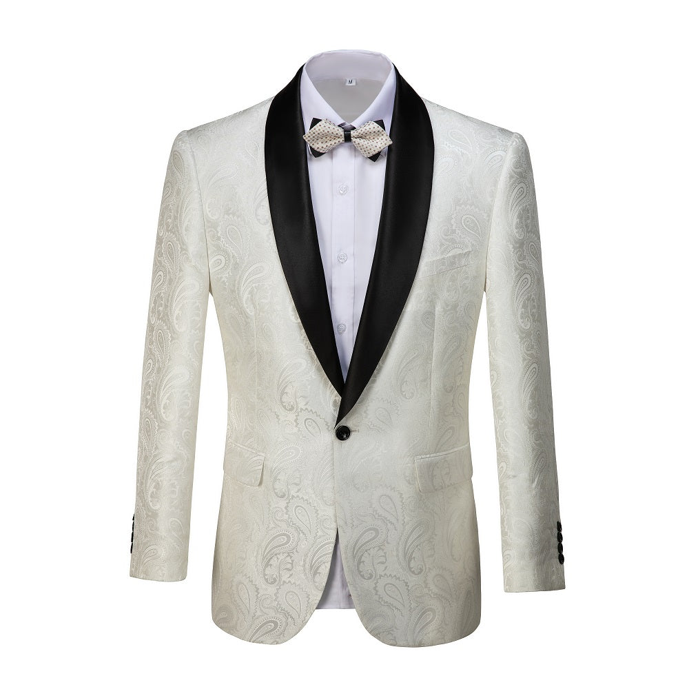 White Unique Patterned Men's Blazer for Party, Wedding and Business Yuanlu