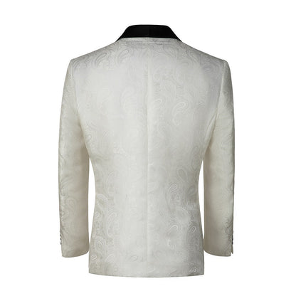 White Unique Patterned Men's Blazer for Party, Wedding and Business Yuanlu