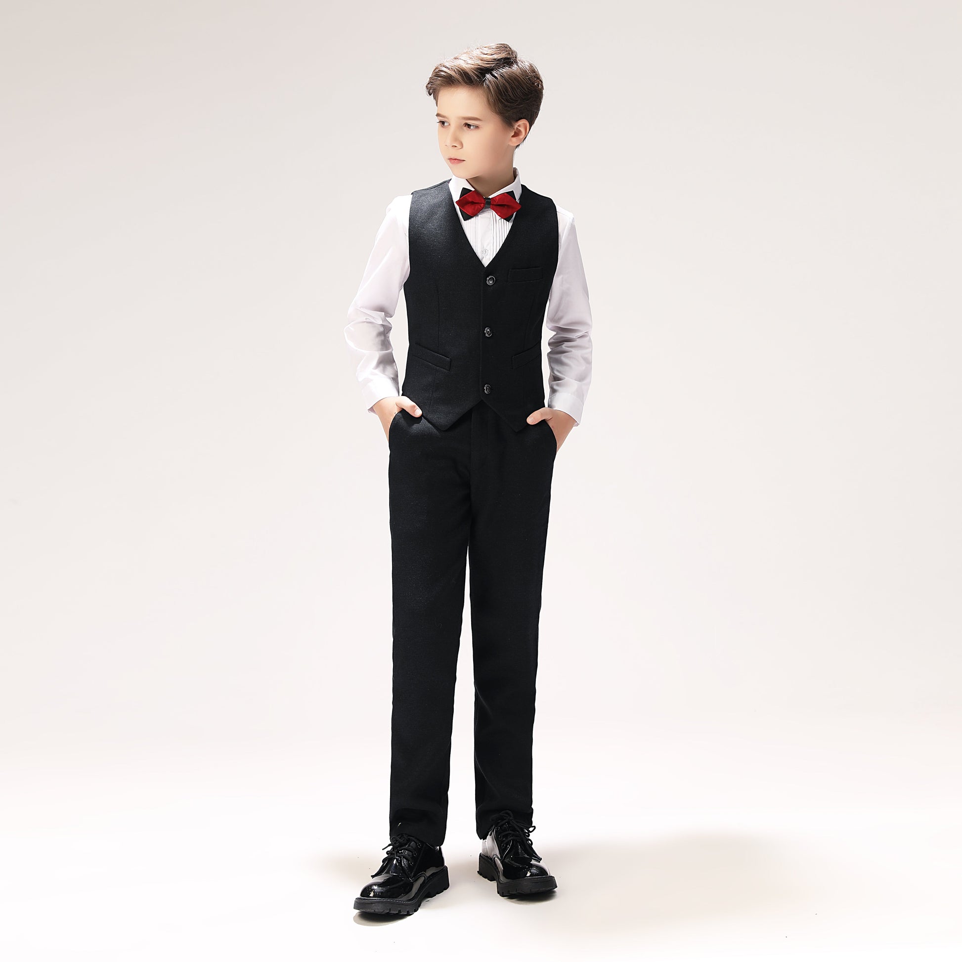 Black Woolen Elegant 5 Piece Boys Suits Yuanlu