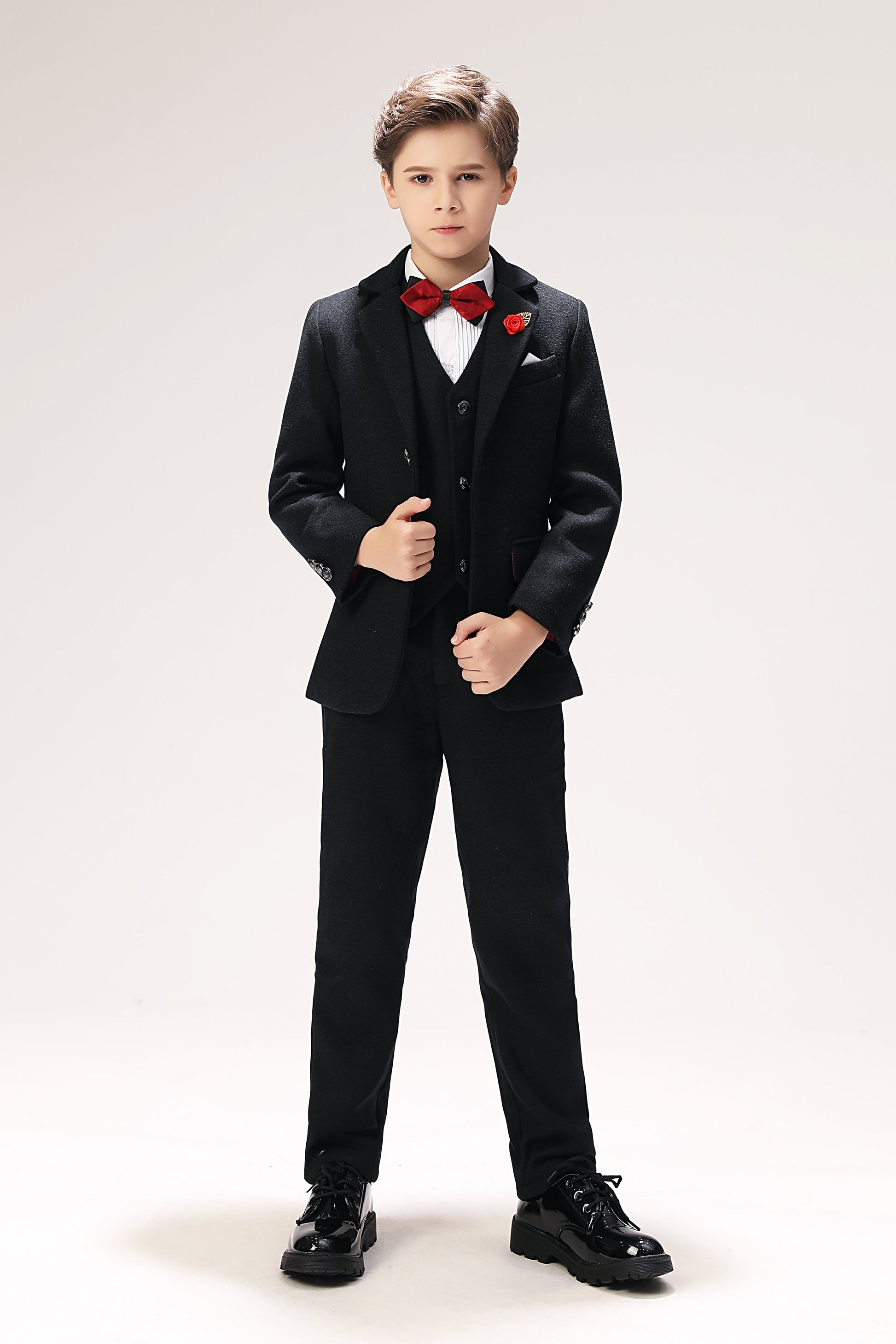 Black Woolen Elegant 5 Piece Boys Suits Yuanlu