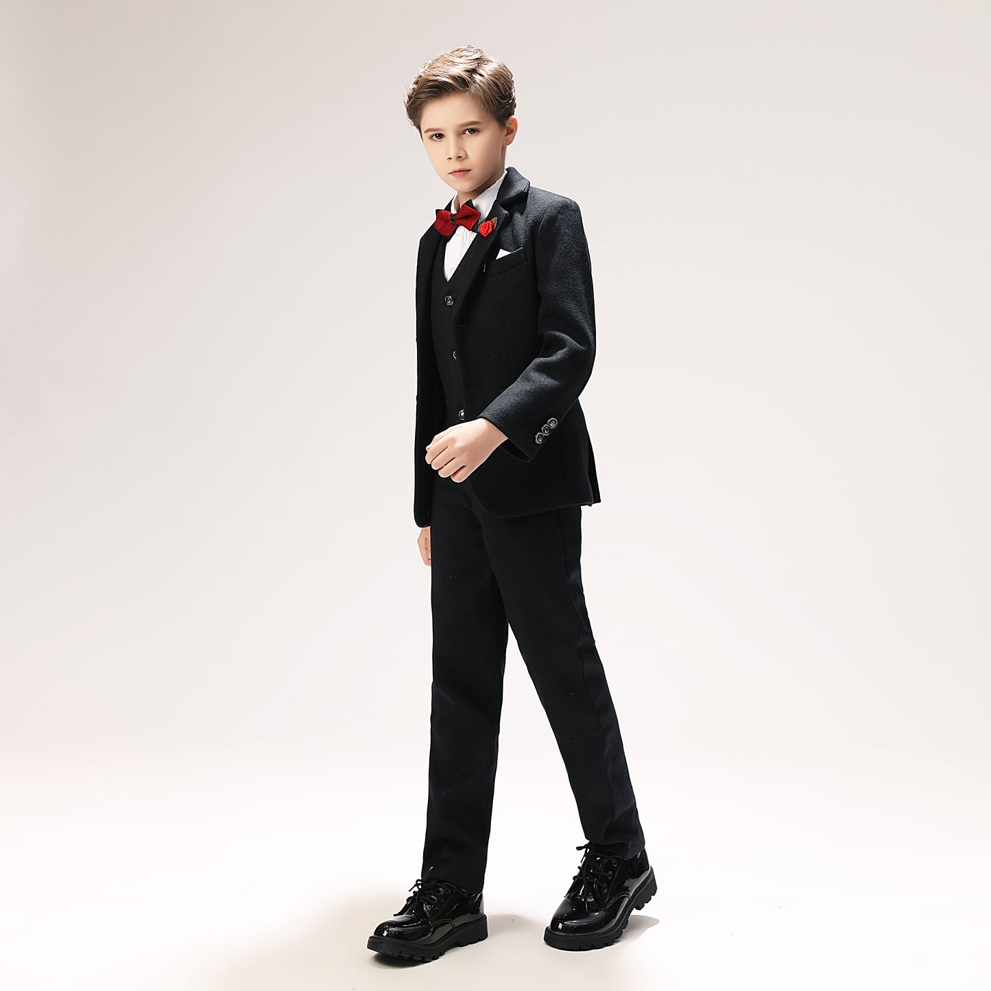 Black Woolen Elegant 5 Piece Boys Suits Yuanlu