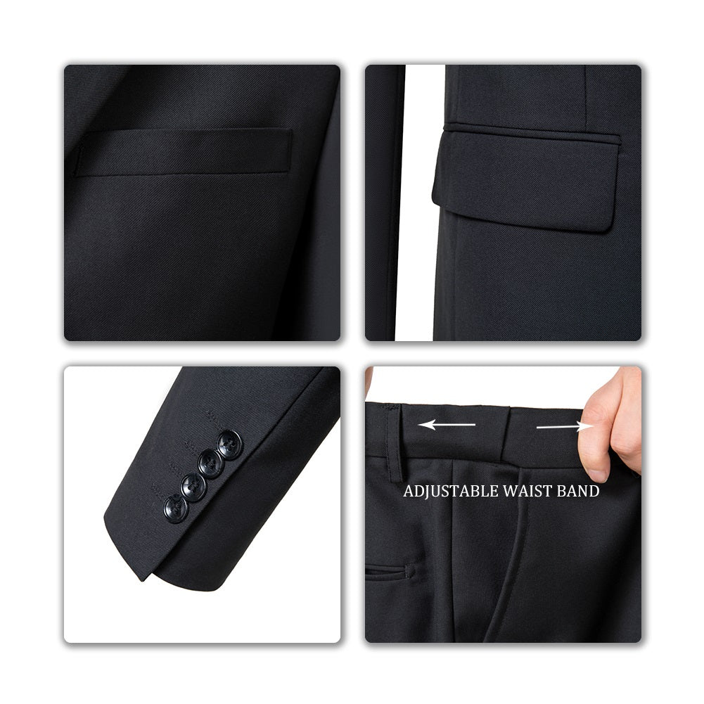 Black Two Button Wedding 3 Pieces Slim Fit Men Suits Yuanlu