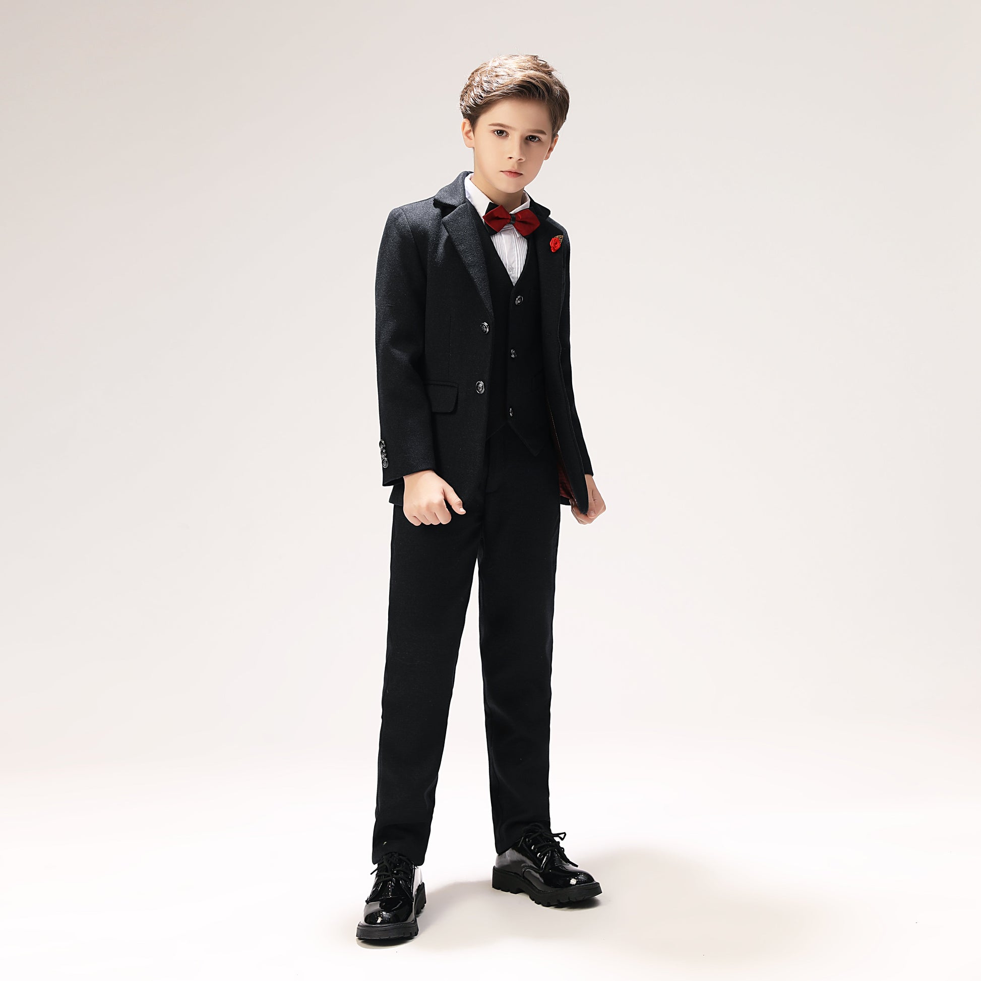 Black Woolen Elegant 5 Piece Boys Suits Yuanlu