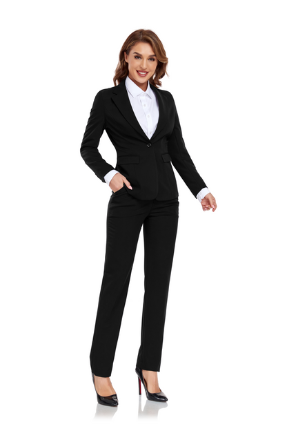 Black Women's 2 Piece Office Work Suit Set Yuanlu